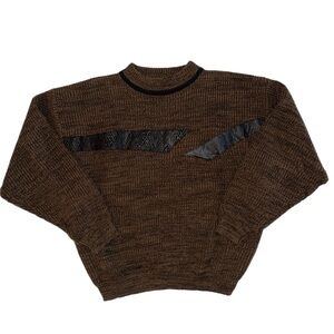 Vintage Street Scenes Men's Brown Sweater with Leather Accents